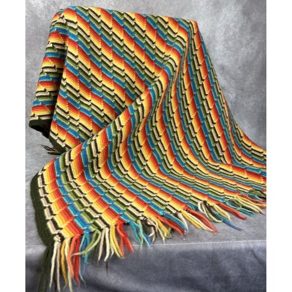 VTG Throw Blanket Apache Tears Fringe Boho Heavy Knit Southwest NA 35x65 - Picture 1 of 5